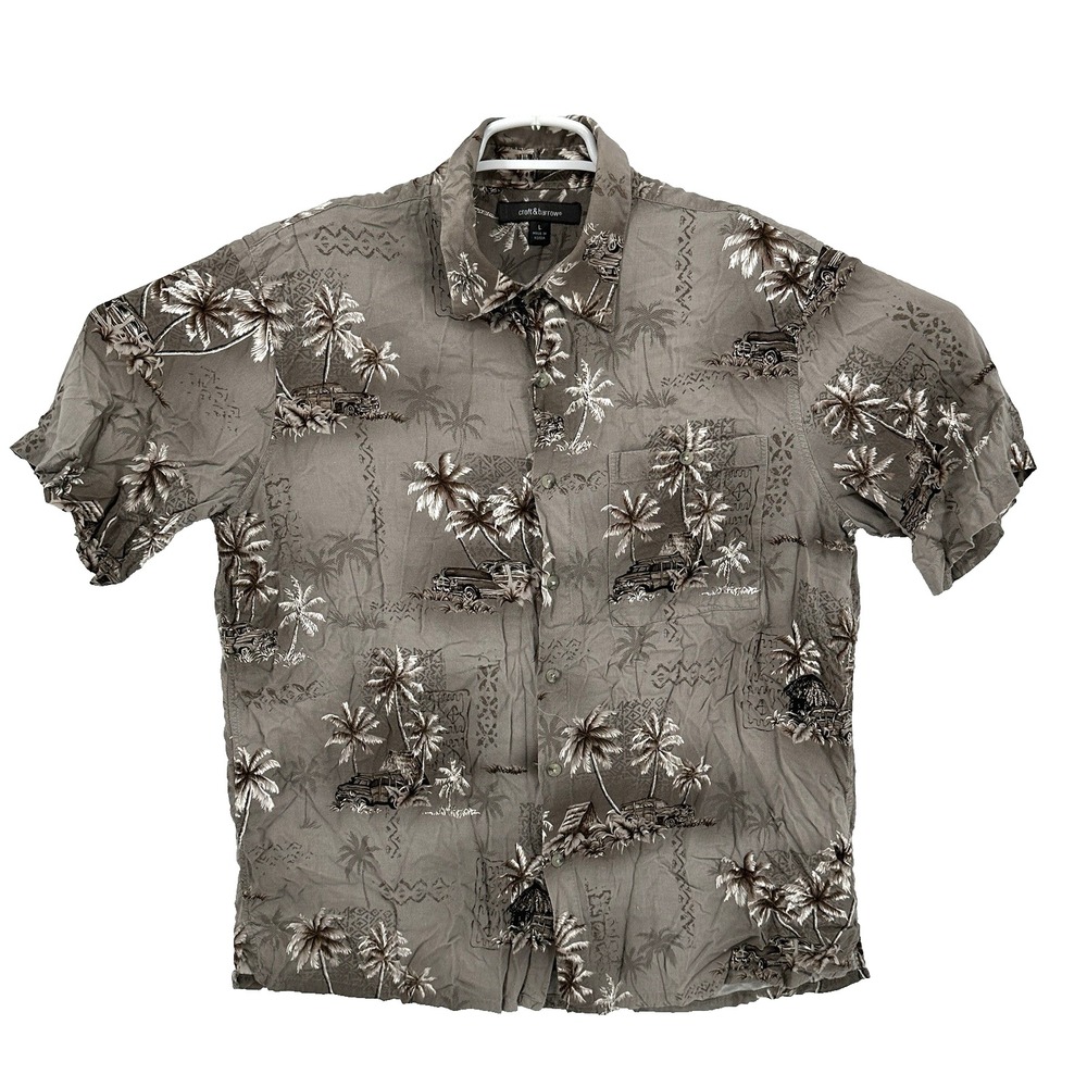 Croft & Barrow Men's L Shirt Button Up Floral Brown Tropical Hawaiian Island VTG